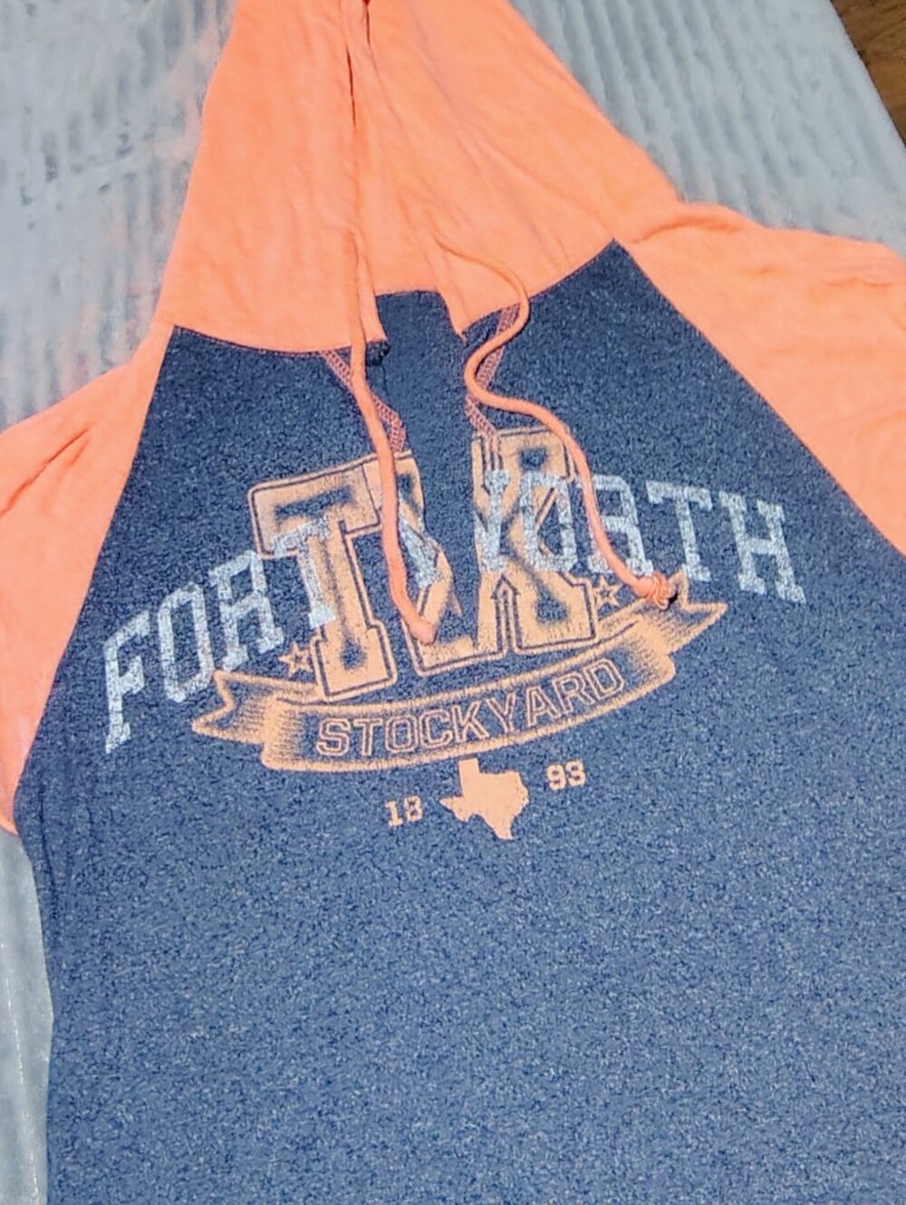 Girls' Peach and Navy Hooded Raglan Tee